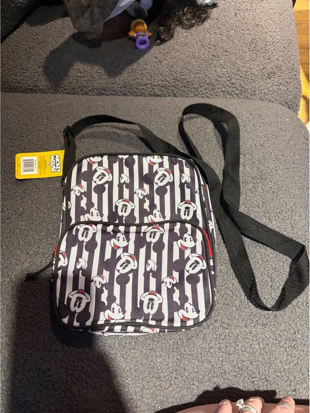 Disney Mickey Mouse Crossbody Bag with Striped and Mickey Print